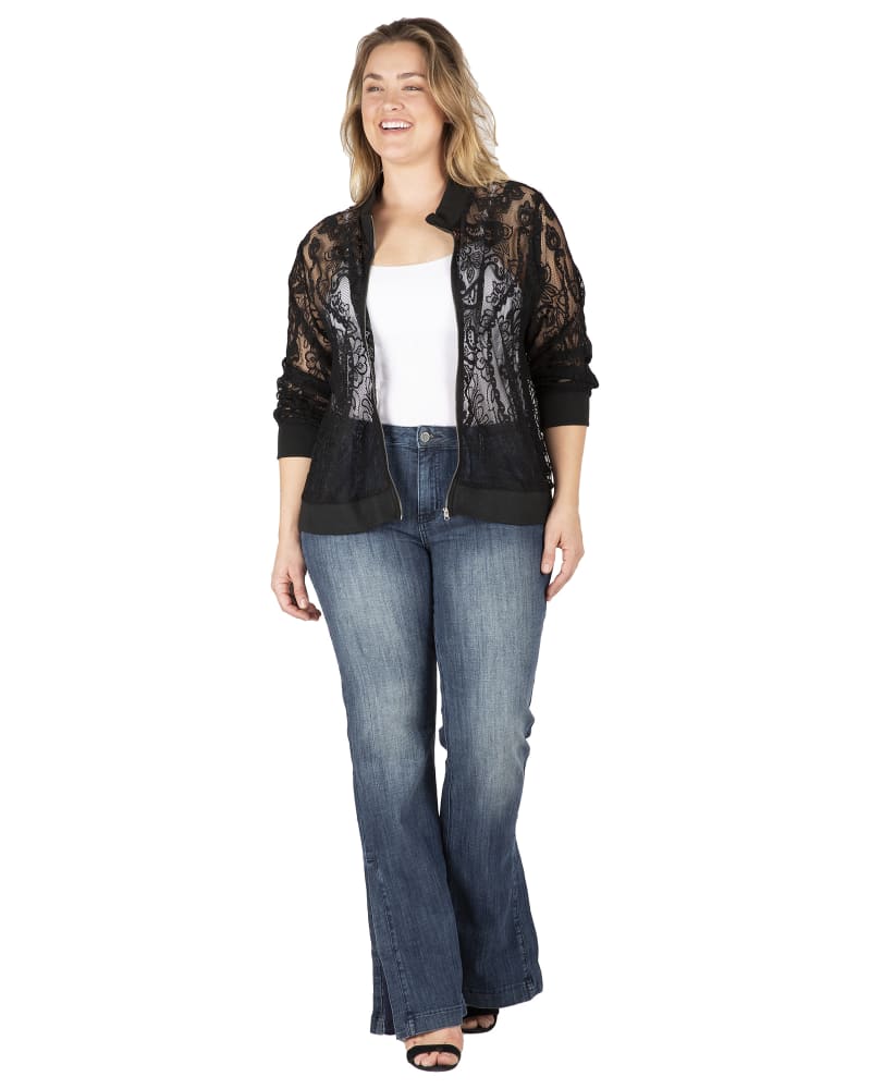 Plus size lace bomber jacket top